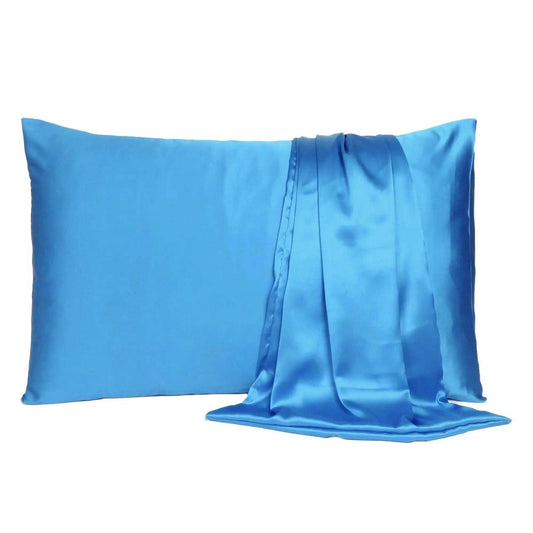Bright Blue Dreamy Set Of 2 Silky Satin Queen Pillowcases - Homeroots - Flyclothing LLC