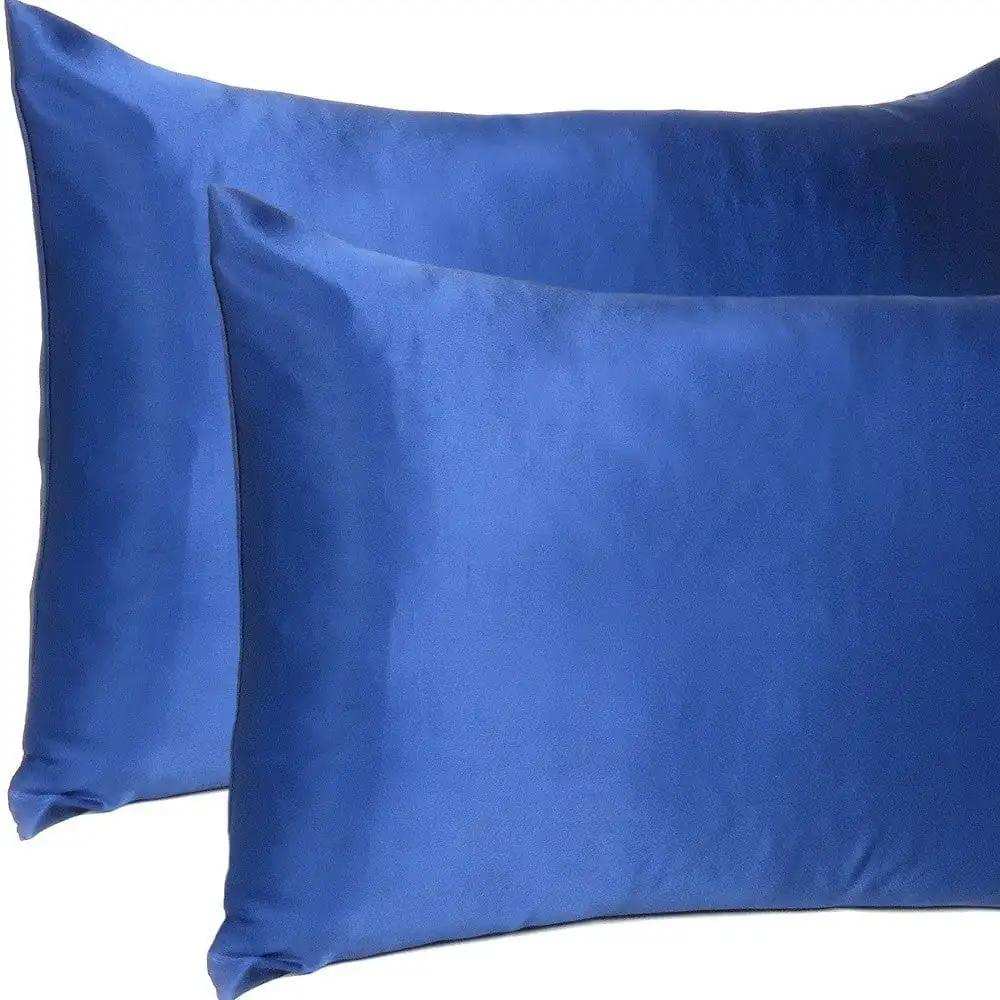 Navy Blue Dreamy Set Of 2 Silky Satin Queen Pillowcases - Homeroots - Flyclothing LLC