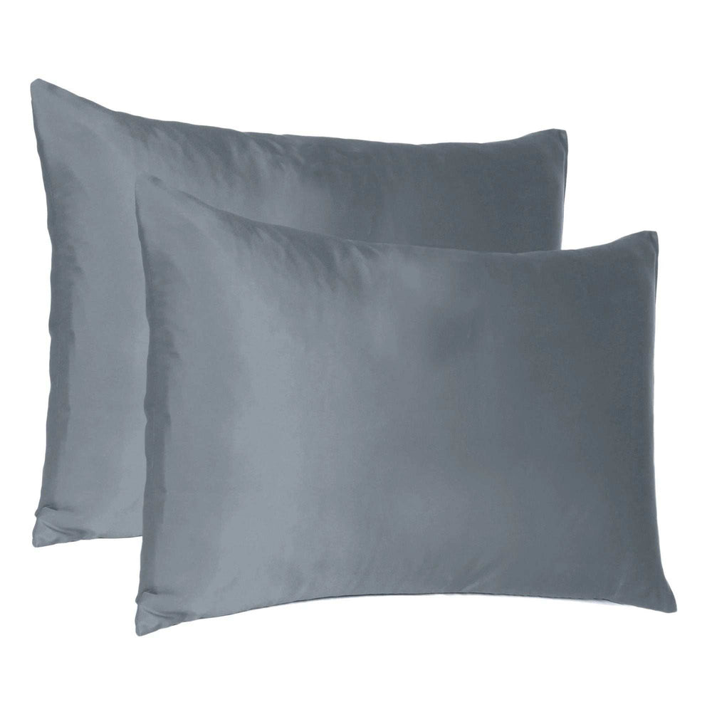 Dark Gray Dreamy Set Of 2 Silky Satin Queen Pillowcases - Homeroots - Flyclothing LLC