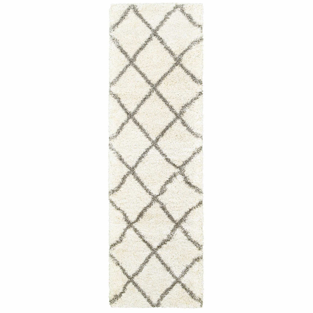 2' X 8' Ivory And Gray Geometric Lattice Runner Rug - Homeroots - Flyclothing LLC