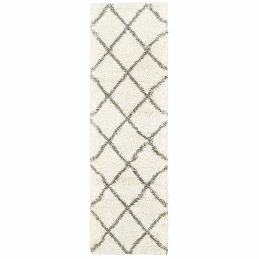 2' X 8' Ivory And Gray Geometric Lattice Runner Rug - Homeroots - Flyclothing LLC