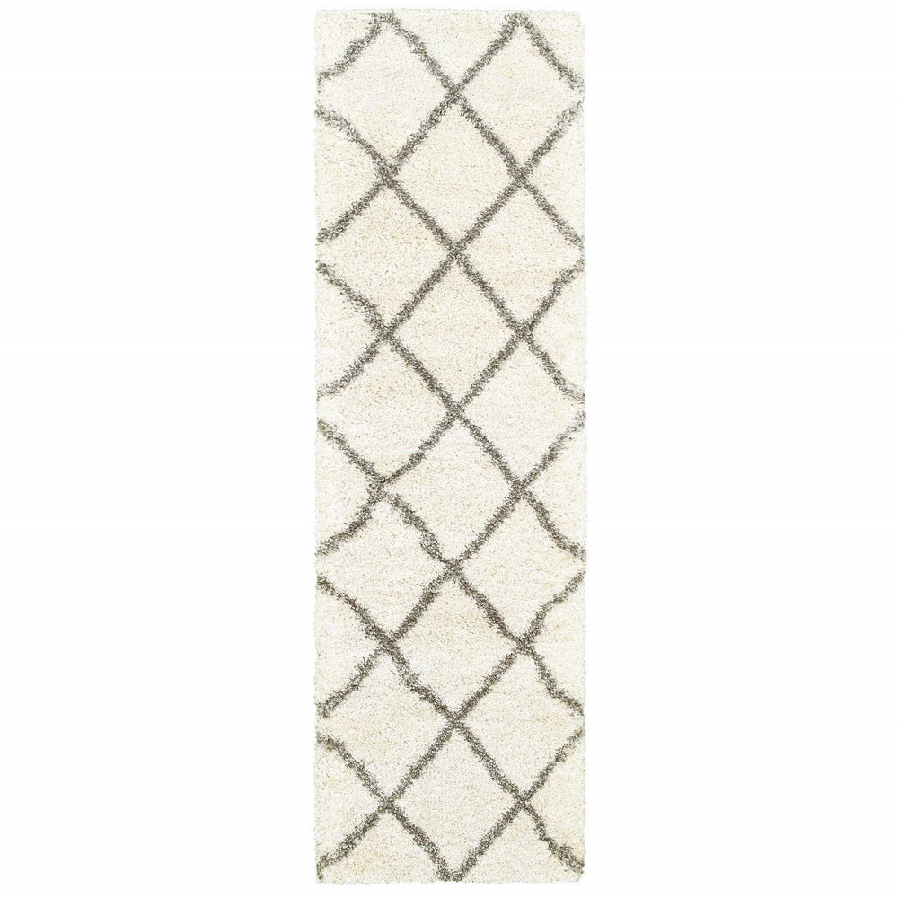 2' X 8' Ivory And Gray Geometric Lattice Runner Rug - Homeroots - Flyclothing LLC