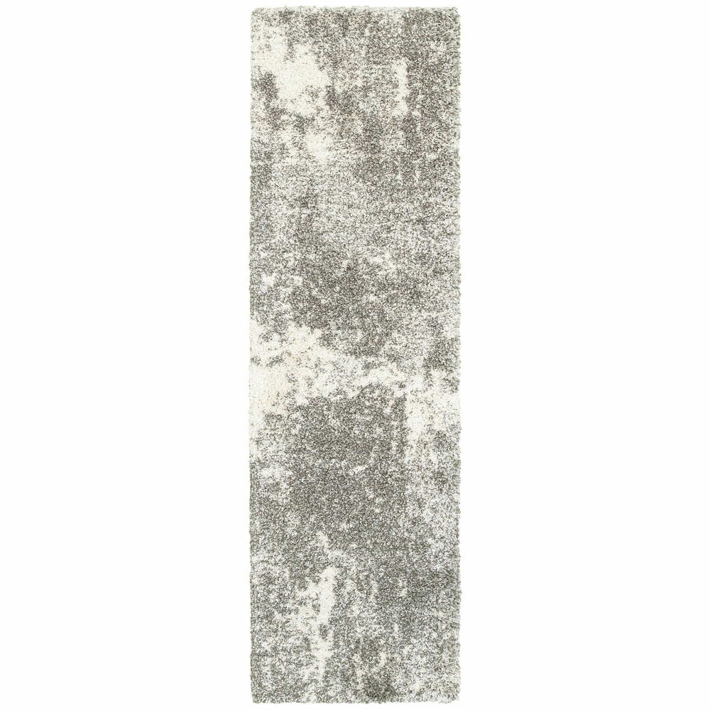 2' X 8' Gray And Ivory Distressed Abstract Runner Rug - Homeroots - Flyclothing LLC