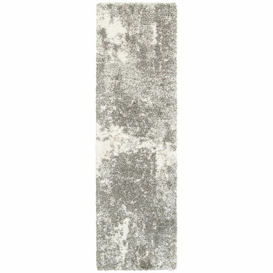 2' X 8' Gray And Ivory Distressed Abstract Runner Rug - Homeroots - Flyclothing LLC