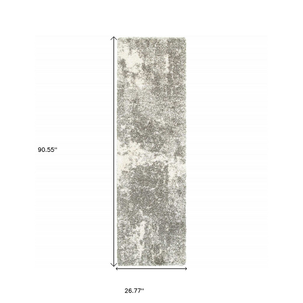 2' X 8' Gray And Ivory Distressed Abstract Runner Rug - Homeroots - Flyclothing LLC