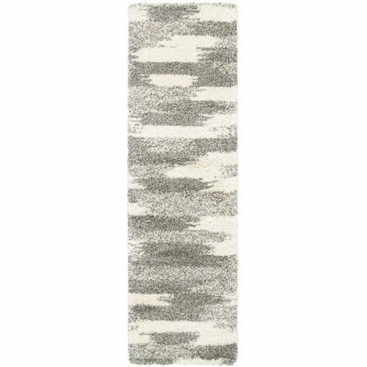 2' X 8' Gray And Ivory Geometric Pattern Runner Rug - Homeroots - Flyclothing LLC