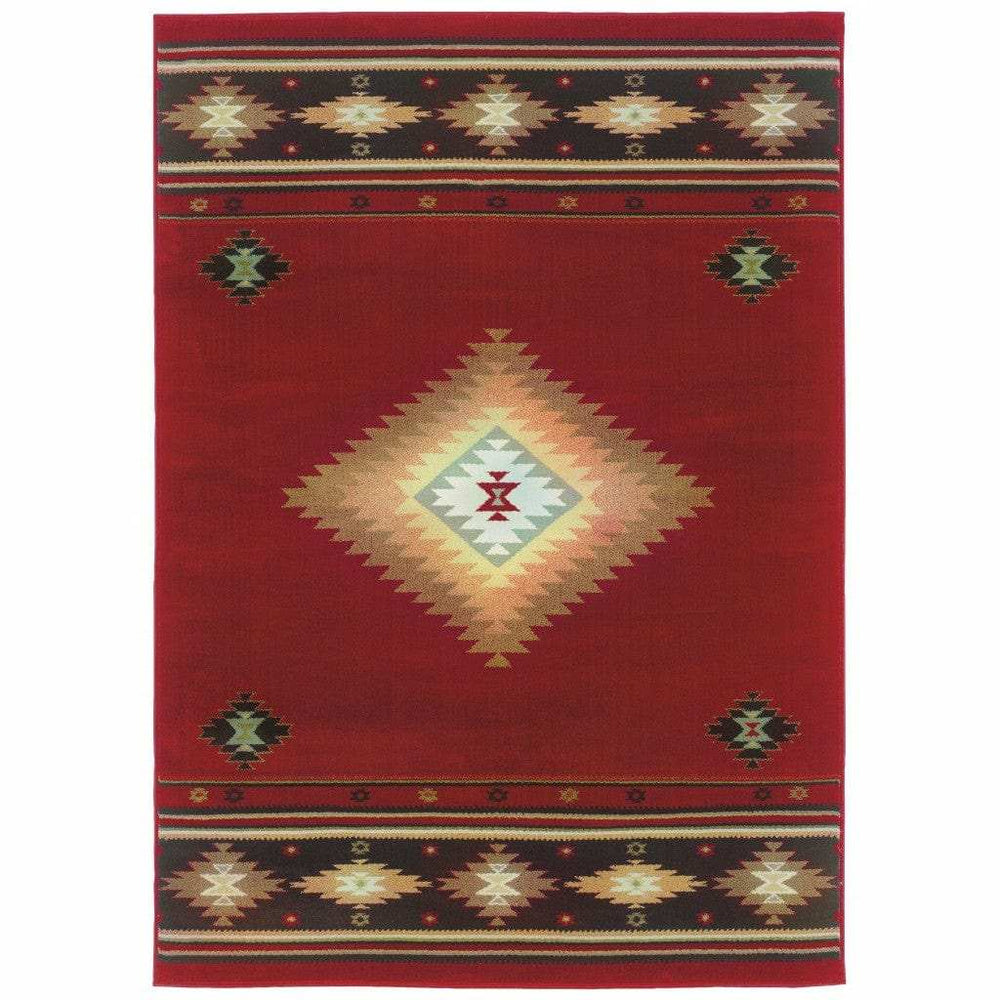 7' X 10' Red And Beige Ikat Pattern Area Rug - Homeroots - Flyclothing LLC