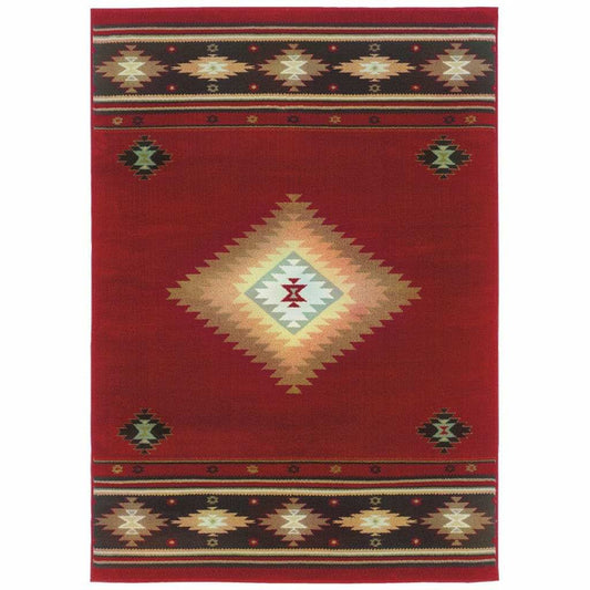 7' X 10' Red And Beige Ikat Pattern Area Rug - Homeroots - Flyclothing LLC