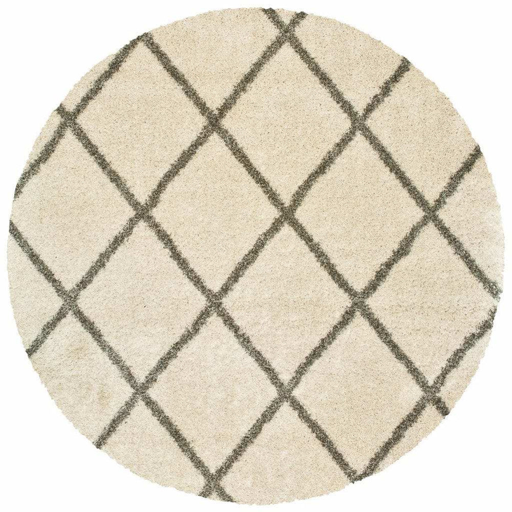 8’ Round Ivory And Gray Geometric Lattice Area Rug - Homeroots - Flyclothing LLC