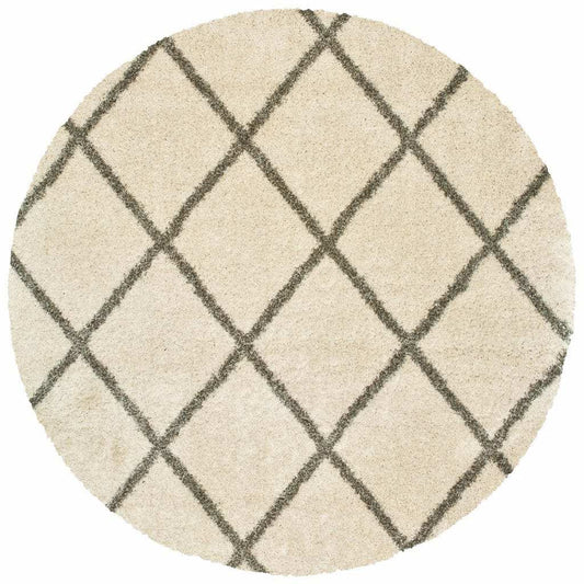 8’ Round Ivory And Gray Geometric Lattice Area Rug - Homeroots - Flyclothing LLC