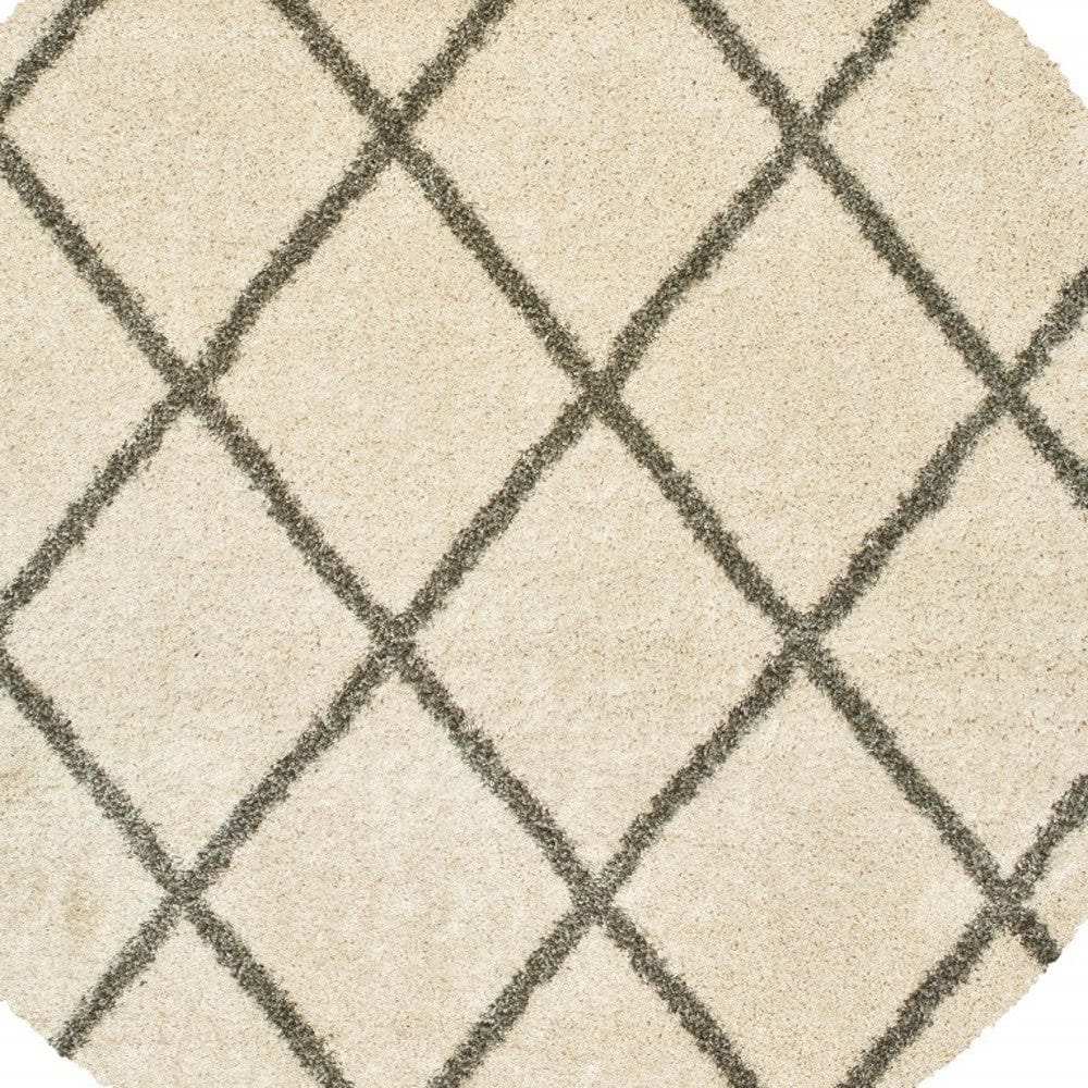 8’ Round Ivory And Gray Geometric Lattice Area Rug - Homeroots - Flyclothing LLC
