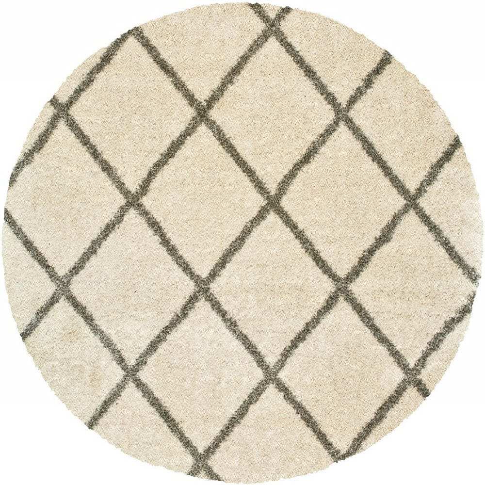 8’ Round Ivory And Gray Geometric Lattice Area Rug - Homeroots - Flyclothing LLC