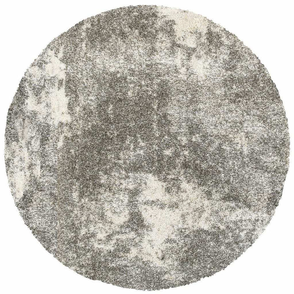 8' Round Gray And Ivory Distressed Abstract Area Rug - Homeroots - Flyclothing LLC