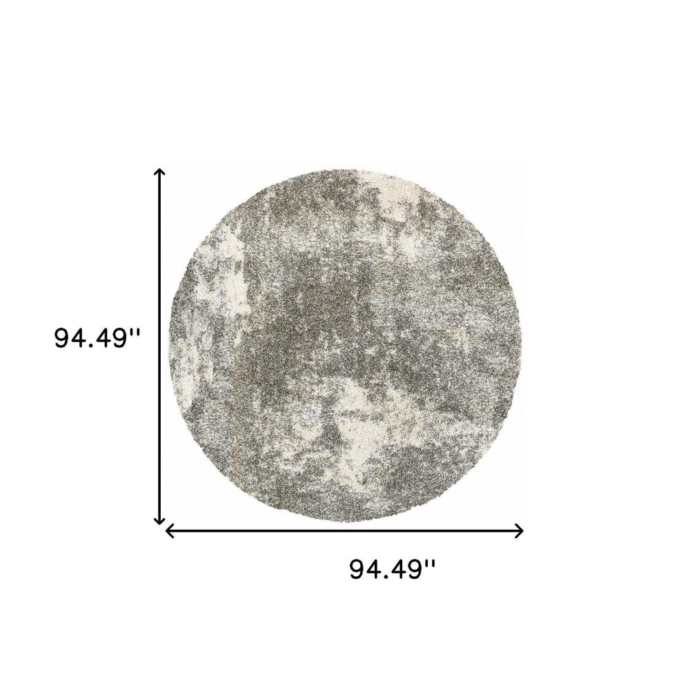 8' Round Gray And Ivory Distressed Abstract Area Rug - Homeroots - Flyclothing LLC
