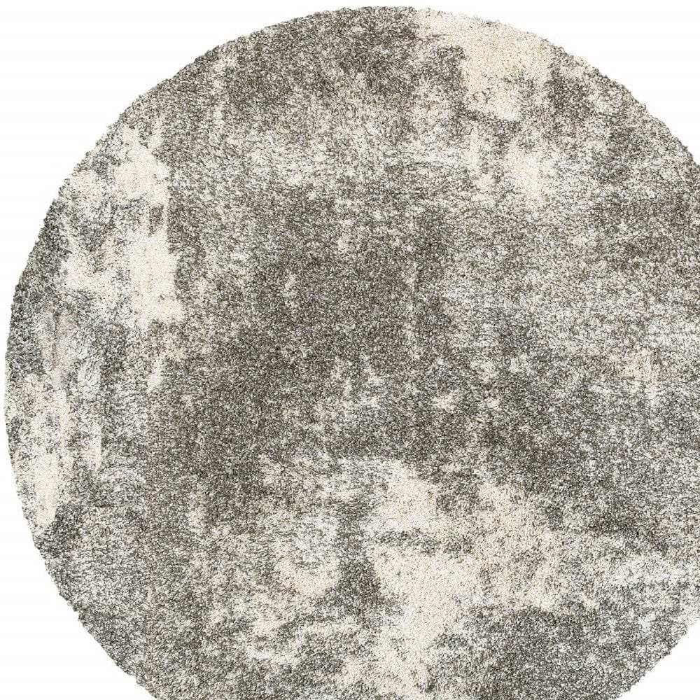 8' Round Gray And Ivory Distressed Abstract Area Rug - Homeroots - Flyclothing LLC