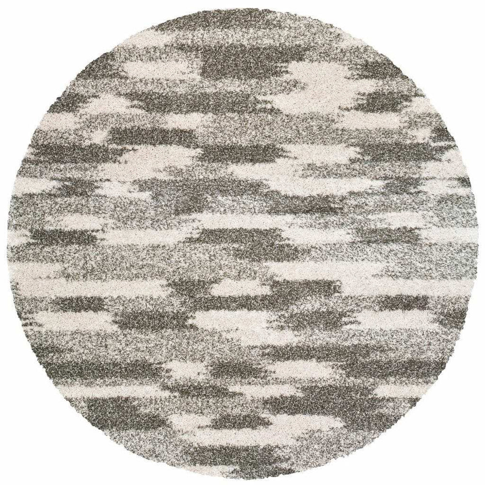 8’ Round Gray And Ivory Geometric Pattern Area Rug - Homeroots - Flyclothing LLC