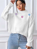 Flower Turtleneck Long Sleeve Sweater - Trendsi - Flyclothing LLC