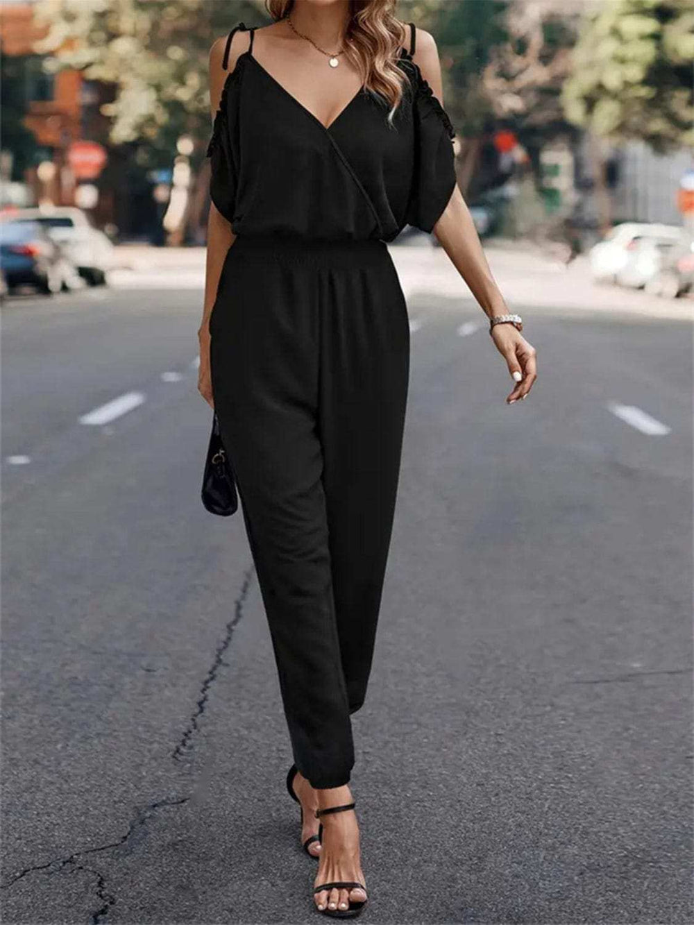 Surplice Tied Spaghetti Strap Jumpsuit - Trendsi - Flyclothing LLC