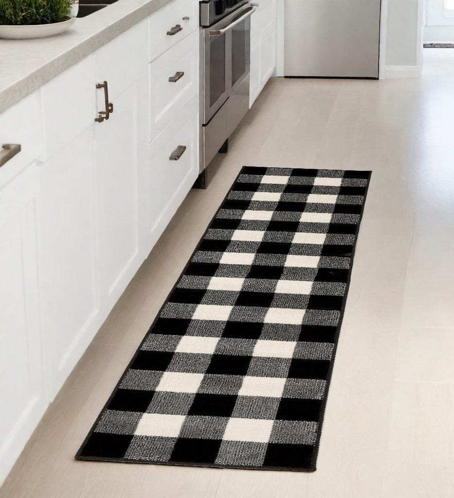 2' X 8' Monochromatic Gingham Pattern Indoor Runner Rug - Homeroots - Flyclothing LLC