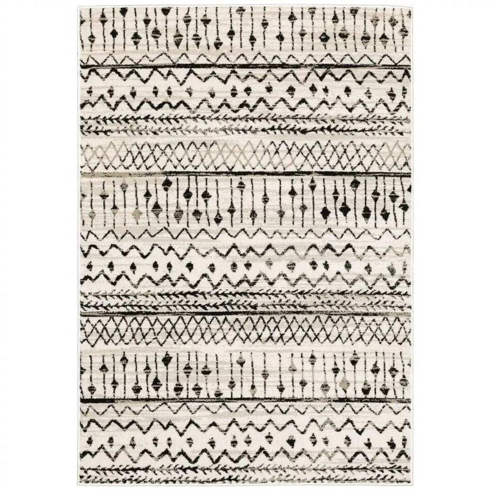 4' X 6' Ivory And Black Eclectic Patterns Indoor Area Rug - Homeroots - Flyclothing LLC