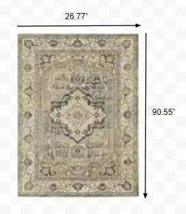 2' X 8' Beige And Gray Traditional Medallion Indoor Runner Rug - Homeroots - Flyclothing LLC