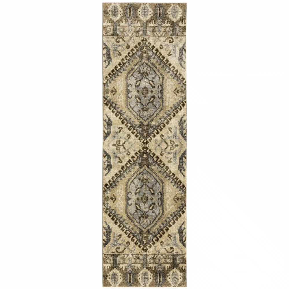 2' X 8' Tan And Gold Central Medallion Indoor Runner Rug - Homeroots - Flyclothing LLC