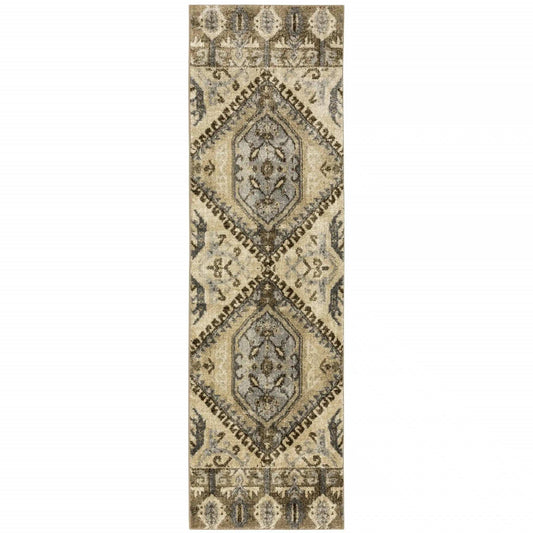 2' X 8' Tan And Gold Central Medallion Indoor Runner Rug - Homeroots - Flyclothing LLC