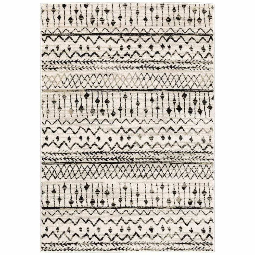5' X 7' Ivory And Black Eclectic Patterns Indoor Area Rug - Homeroots - Flyclothing LLC