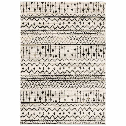 5' X 7' Ivory And Black Eclectic Patterns Indoor Area Rug - Homeroots - Flyclothing LLC