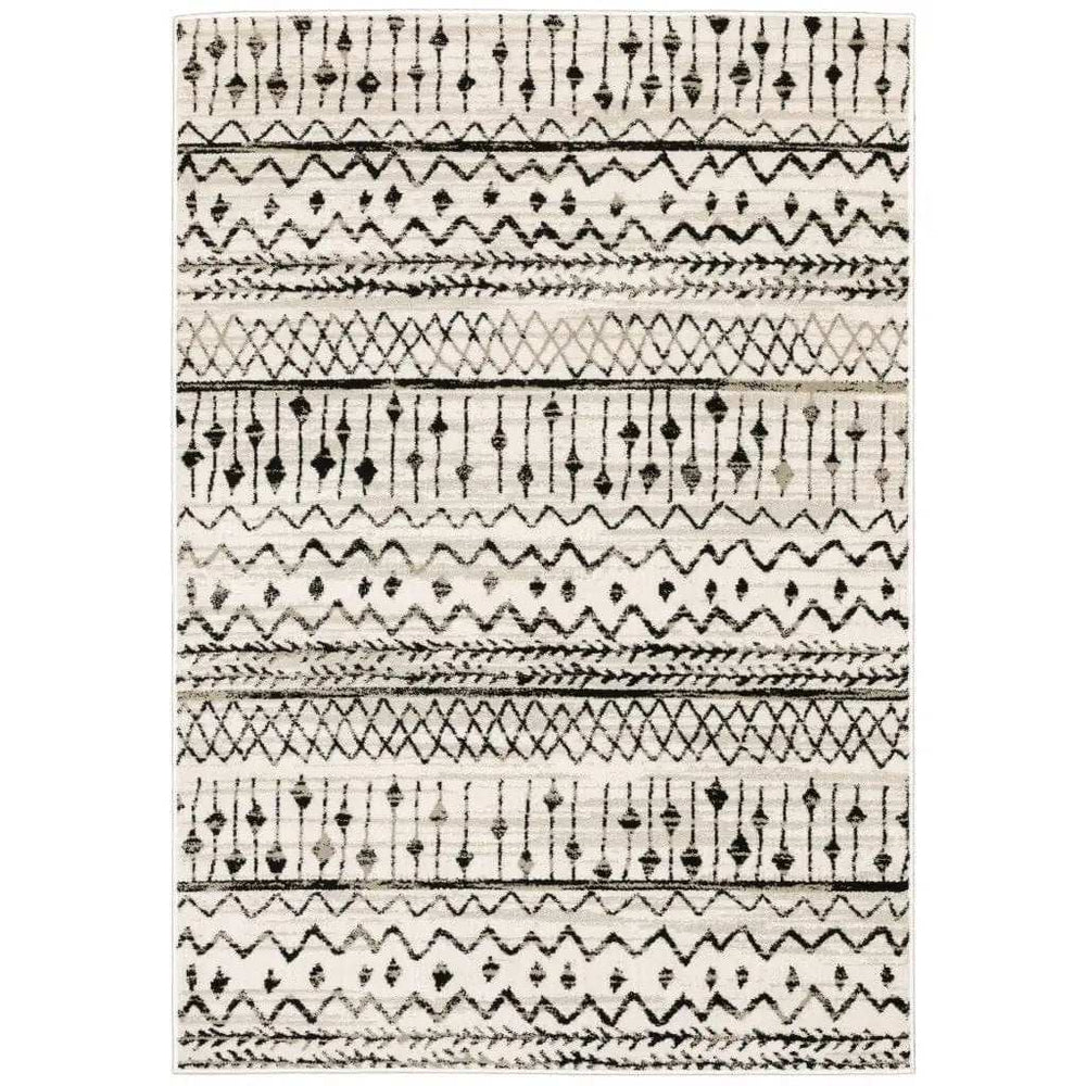 5' X 7' Ivory And Black Eclectic Patterns Indoor Area Rug - Homeroots - Flyclothing LLC