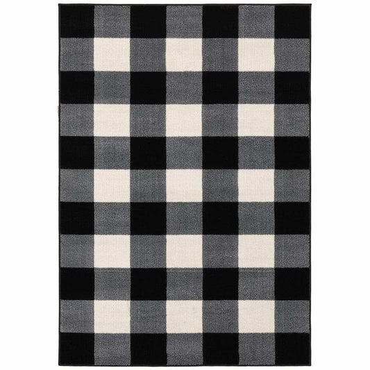 7' X 9' Monochromatic Gingham Pattern Indoor Area Rug - Homeroots - Flyclothing LLC