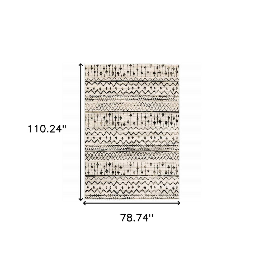 7' X 9' Ivory And Black Eclectic Patterns Indoor Area Rug - Homeroots - Flyclothing LLC