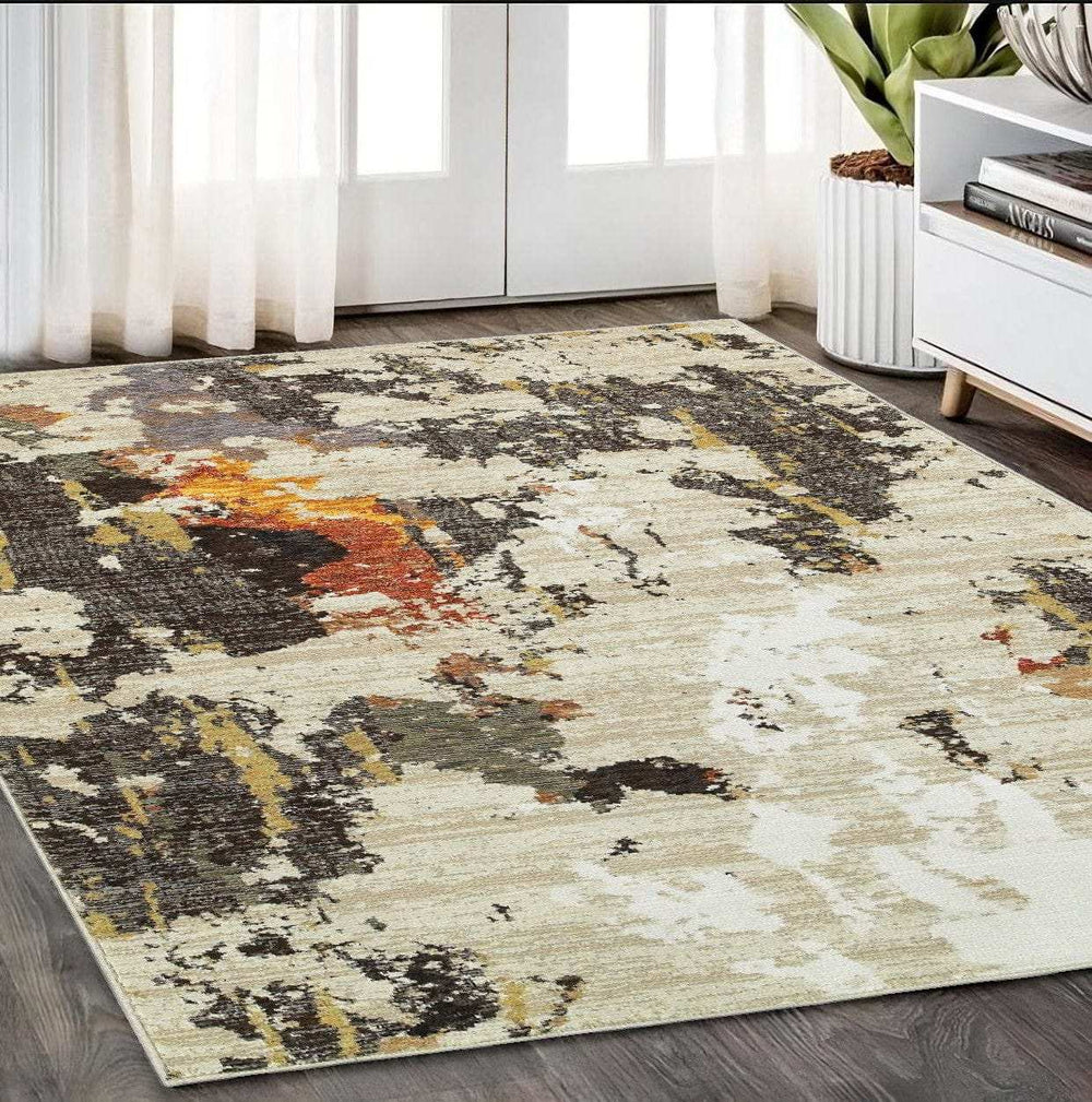 5' X 7' Beige and Black Power Loom Area Rug - Homeroots - Flyclothing LLC