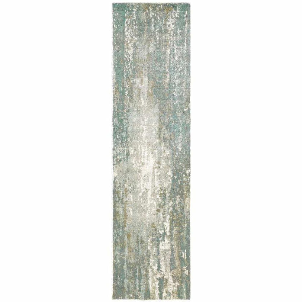 3' X 10' Blue And Gray Abstract Splash Indoor Runner Rug - Homeroots - Flyclothing LLC