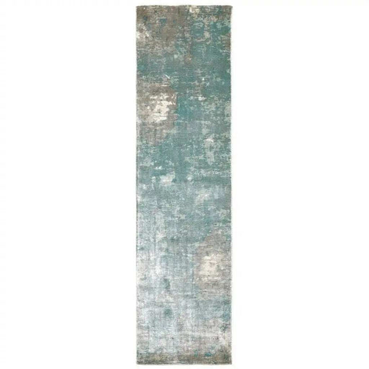 3' X 10' Blue And Gray Abstract Pattern Indoor Runner Rug - Homeroots - Flyclothing LLC