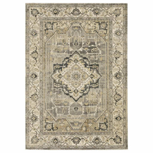 7' X 10' Beige And Gray Traditional Medallion Indoor Area Rug - Homeroots - Flyclothing LLC