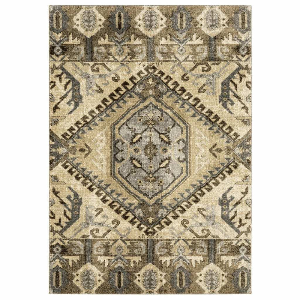 7' X 10' Tan And Gold Central Medallion Indoor Area Rug - Homeroots - Flyclothing LLC