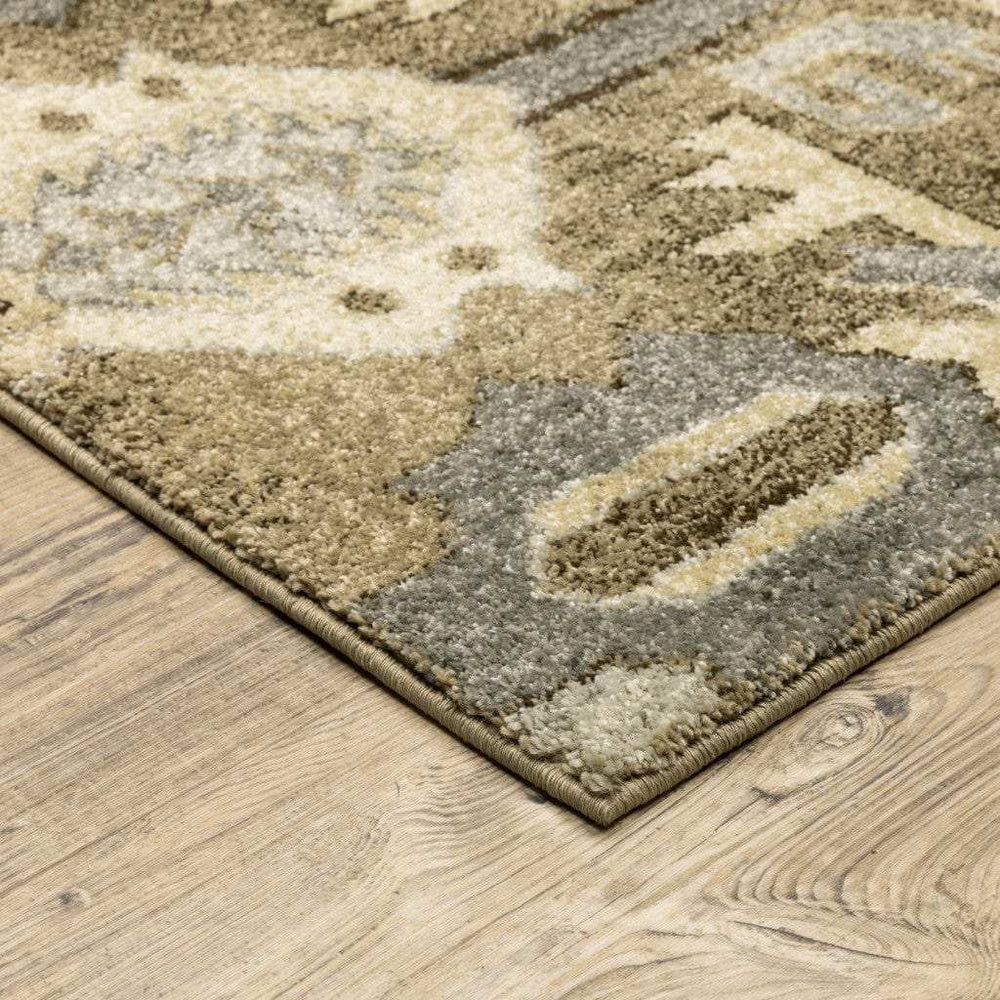 7' X 10' Tan And Gold Central Medallion Indoor Area Rug - Homeroots - Flyclothing LLC