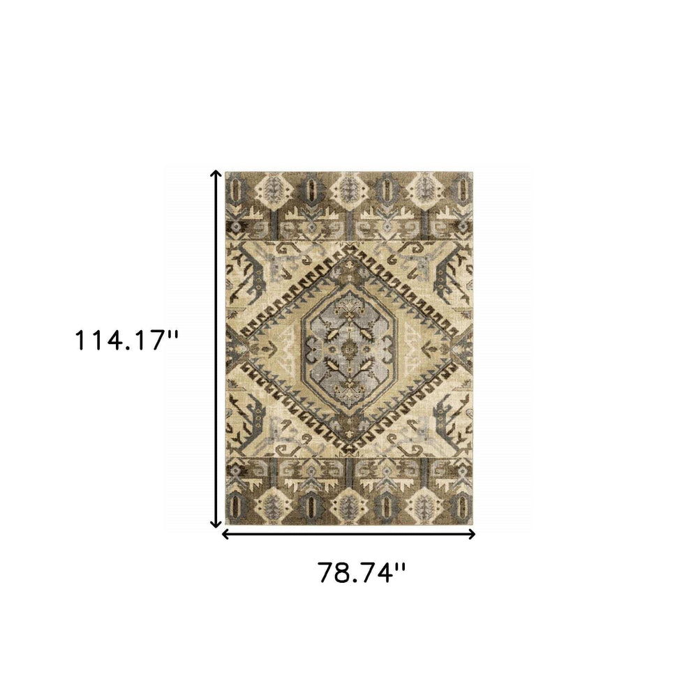7' X 10' Tan And Gold Central Medallion Indoor Area Rug - Homeroots - Flyclothing LLC