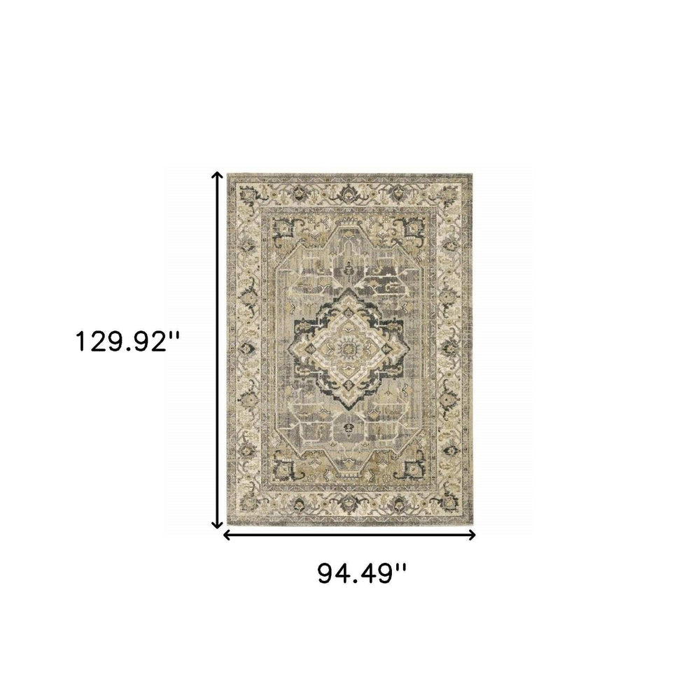 8' X 11' Beige And Gray Traditional Medallion Indoor Area Rug - Homeroots - Flyclothing LLC