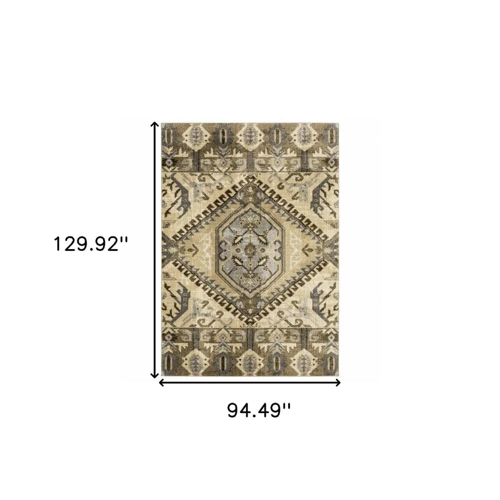 8' X 11' Tan And Gold Central Medallion Indoor Area Rug - Homeroots - Flyclothing LLC