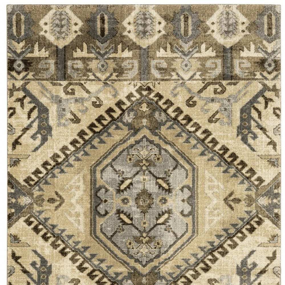 8' X 11' Tan And Gold Central Medallion Indoor Area Rug - Homeroots - Flyclothing LLC