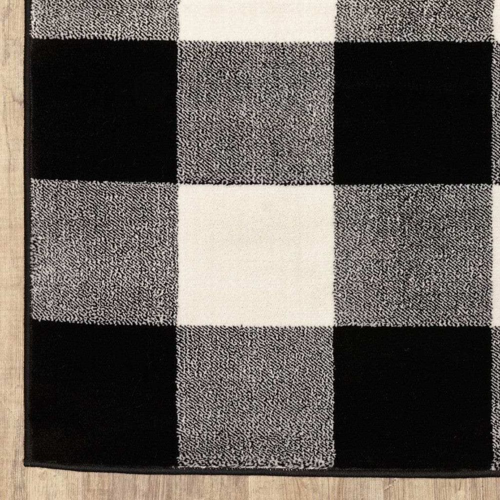10' X 13' Monochromatic Gingham Pattern Indoor Area Rug - Homeroots - Flyclothing LLC