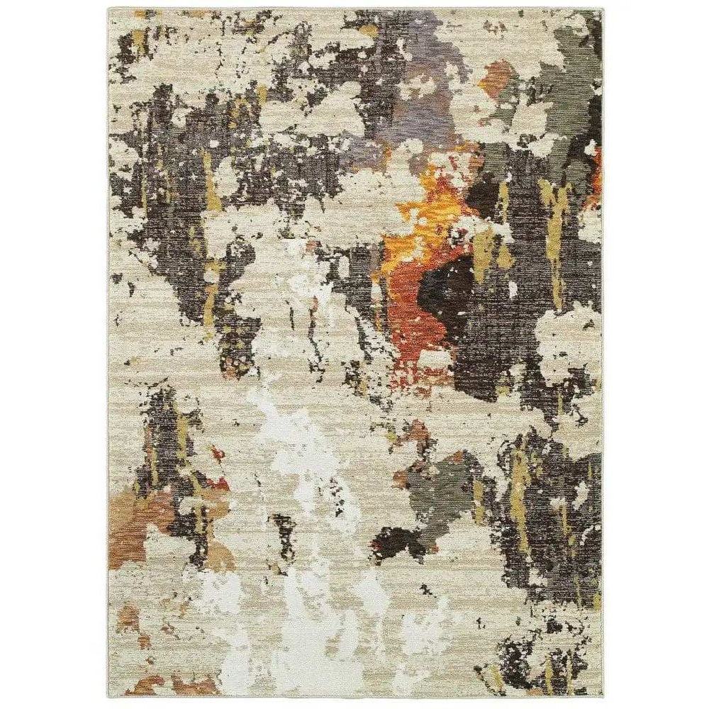 7' X 10' Beige and Black Power Loom Area Rug - Homeroots - Flyclothing LLC