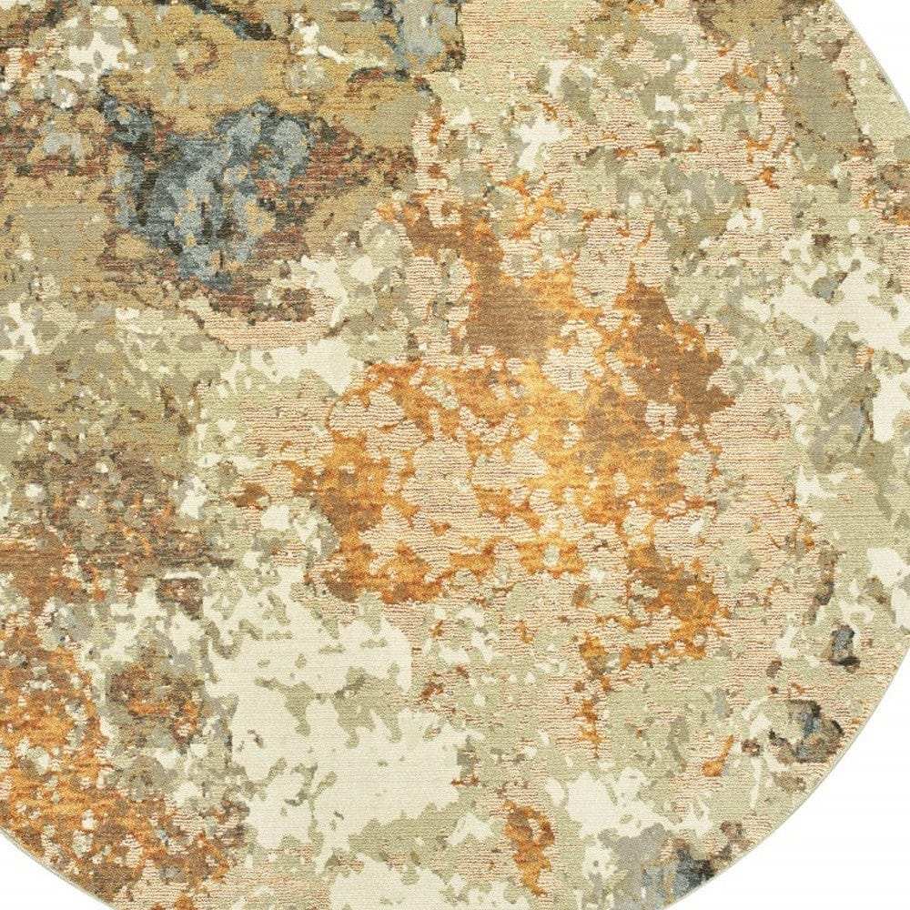 8' Gold and Ivory Round Power Loom Area Rug - Homeroots - Flyclothing LLC