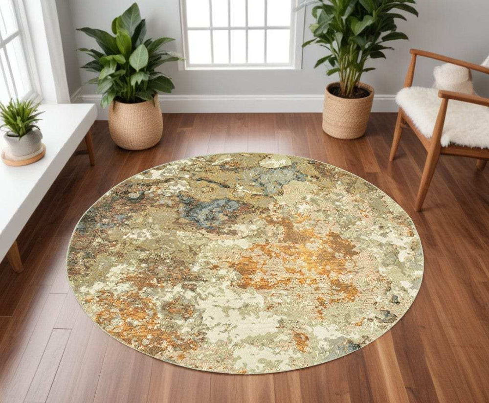 8' Gold and Ivory Round Power Loom Area Rug - Homeroots - Flyclothing LLC