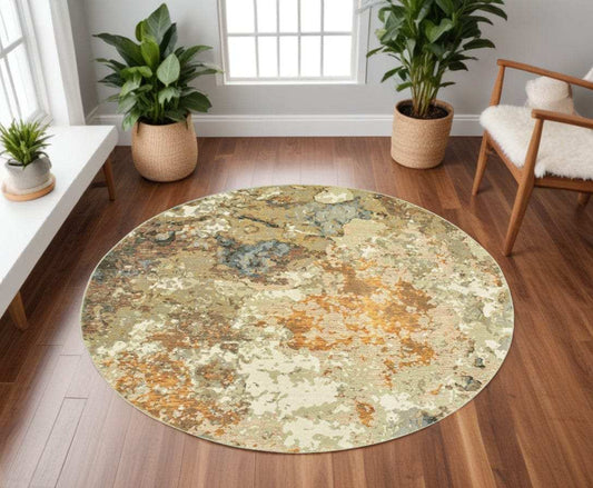 8' Gold and Ivory Round Power Loom Area Rug - Homeroots - Flyclothing LLC