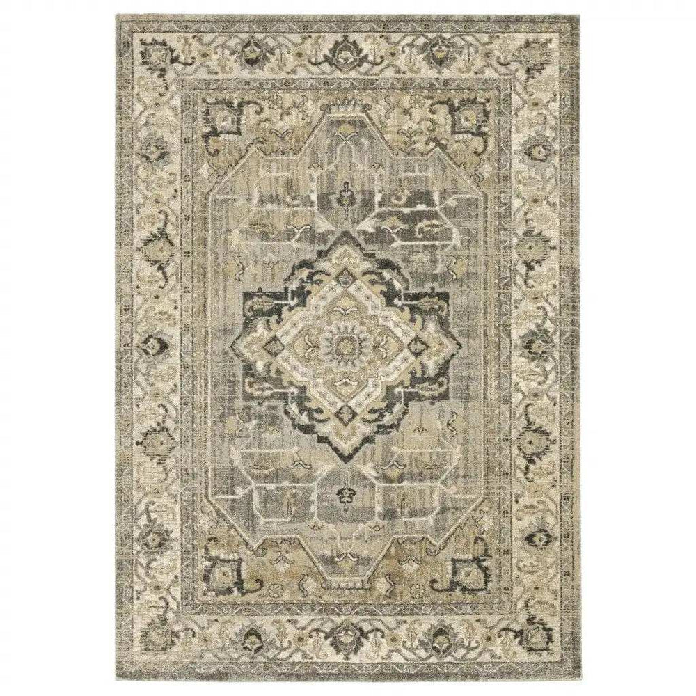 10' X 13' Beige And Gray Traditional Medallion Indoor Area Rug - Homeroots - Flyclothing LLC