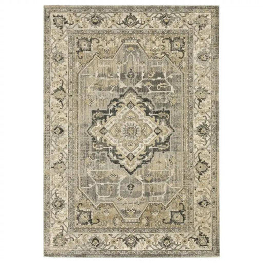 10' X 13' Beige And Gray Traditional Medallion Indoor Area Rug - Homeroots - Flyclothing LLC