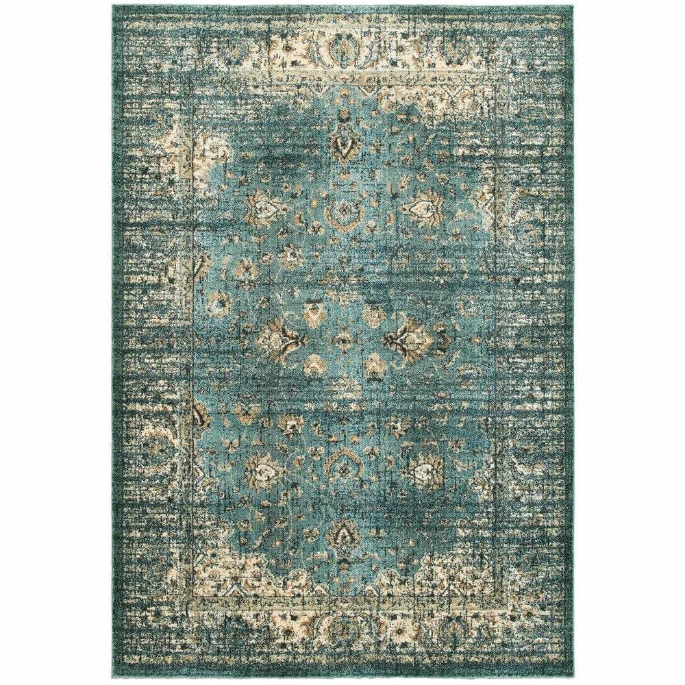 10' X 13' Peacock Blue And Ivory Indoor Area Rug - Homeroots - Flyclothing LLC